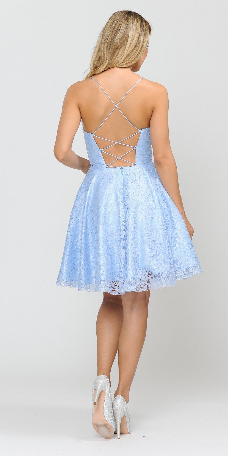 Poly USA 8388 Homecoming Short Dress with Pockets Baby Blue