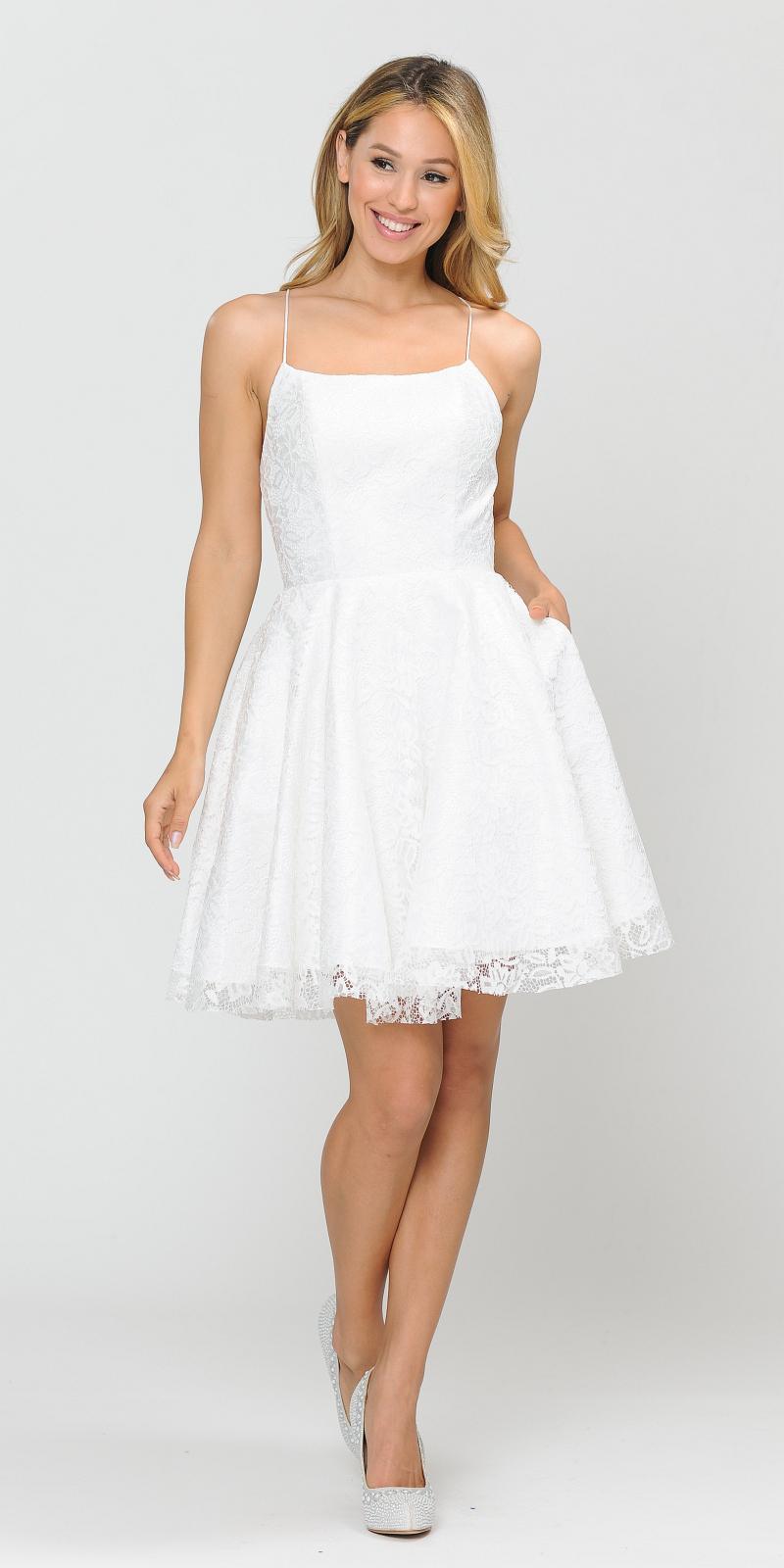 Poly USA 8388 Homecoming Short Dress with Pockets Off White