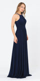 Poly USA 8396 Halter Ruched Bodice Long Formal Dress Navy Blue