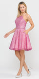 Poly USA 8410 Metallic Lace Halter Homecoming Short Dress Magneta