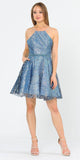 Poly USA 8410 Metallic Lace Halter Homecoming Short Dress Navy Blue