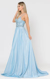 Poly USA 8414 Embellished Blue  Long Prom Dress with Pockets
