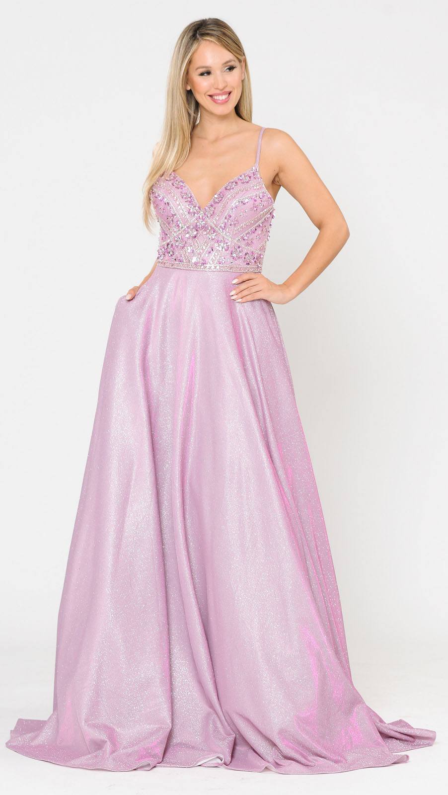 Poly USA 8414 Embellished Pink/Lilac Long Prom Dress with Pockets