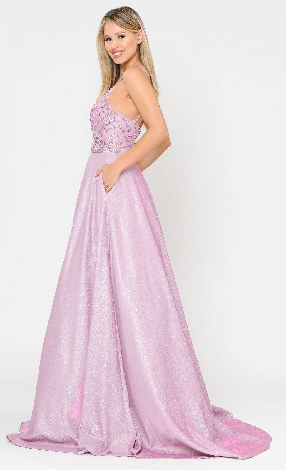 Poly USA 8414 Embellished Pink/Lilac Long Prom Dress with Pockets