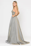 Poly USA 8414 Embellished Silver Gold Long Prom Dress with Pockets