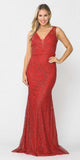 Glitter Lace Sleeveless Long Prom Dress Red