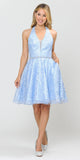 Poly USA 8428 Halter V-Neck Lace Homecoming Short Dress Baby Blue