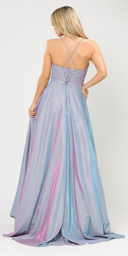 Lavender Long Prom Dress with Criss-Cross Back and Pockets