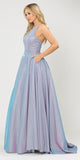 Lavender Long Prom Dress with Criss-Cross Back and Pockets