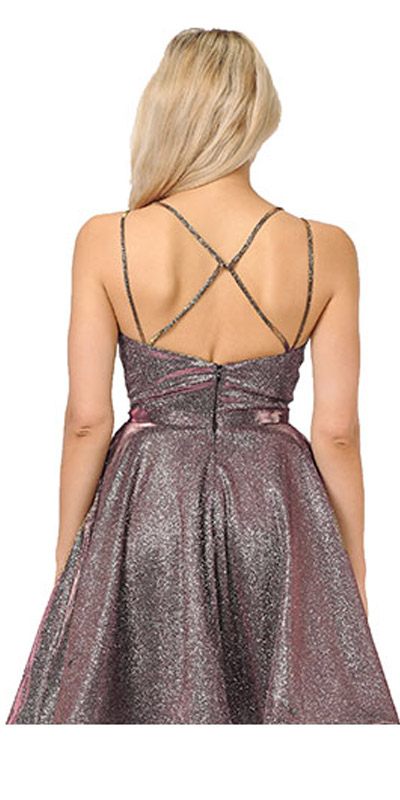 Red Short Metallic Party Dress with Strappy Back