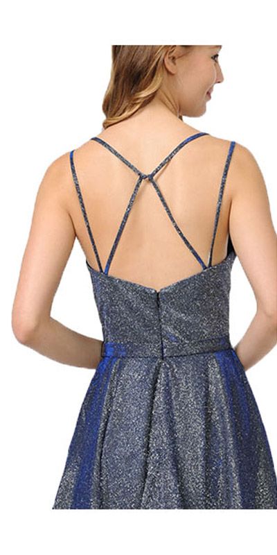 Royal Blue Short Metallic Party Dress with Strappy Back
