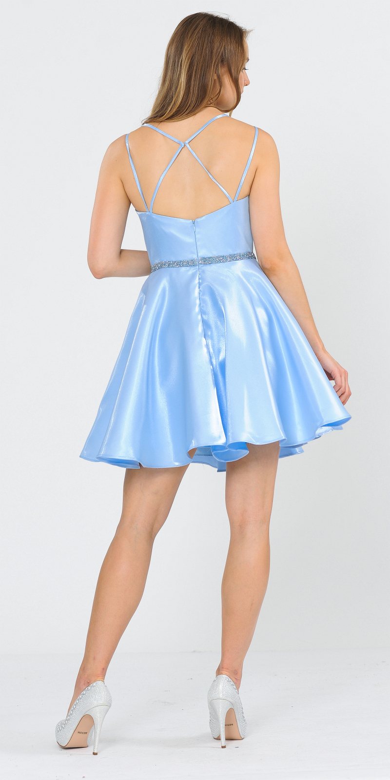 Embellished Waist with Pockets Homecoming Short Dress Baby Blue