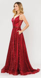 Poly USA 8450 Lace-Up Back Glittery A-Line Long Prom Dress Red