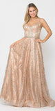 Poly USA 8450 Lace-Up Back Glittery A-Line Long Prom Dress Rose Gold