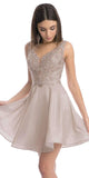 Metallic Mocha Appliqued Homecoming Short Dress Sleeveless