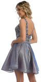 Metallic Purple Appliqued Homecoming Short Dress Sleeveless