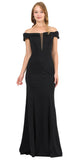 Off-Shoulder Black Long Formal Dress with Sheer Cut-Out Bodice
