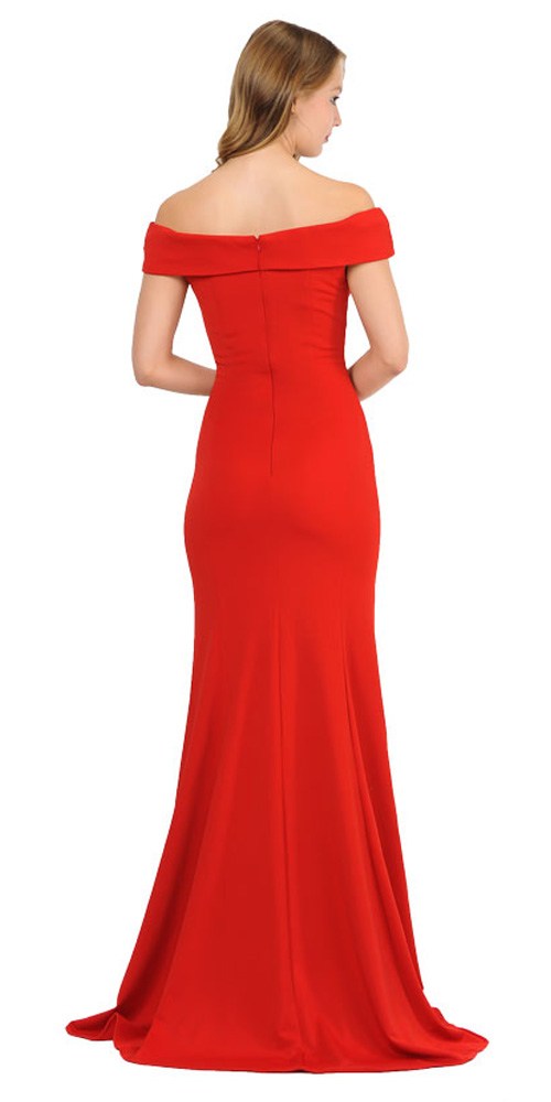 Off-Shoulder Red Long Formal Dress with Sheer Cut-Out Bodice