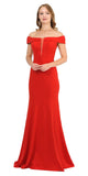 Off-Shoulder Red Long Formal Dress with Sheer Cut-Out Bodice