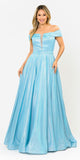 Blue Off-Shoulder Long Prom Dress Sheer Cut-Out Bodice