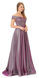 Magenta Off-Shoulder Long Prom Dress Sheer Cut-Out Bodice