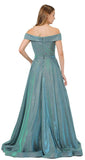 Teal Green Off-Shoulder Long Prom Dress Sheer Cut-Out Bodice