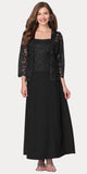 Long Chiffon Black Mother of Groom Dress Lace 3/4 length Sleeve Jacket