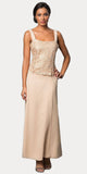 Long Chiffon Gold Mother of Groom Dress Lace 3/4 length Sleeve Jacket