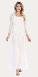 Long Chiffon Off White Mother of Groom Dress Lace 3/4 length Sleeve Jacket