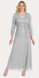Long Chiffon Silver Mother of Groom Dress Lace 3/4 length Sleeve Jacket