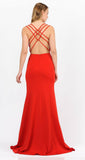 Poly USA 8468 Red Long Prom Dress with Strappy Open-Back