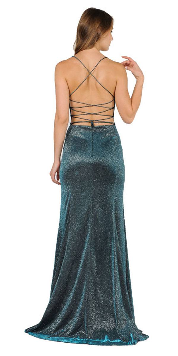 Teal Mermaid Style Glitter Long Prom Dress