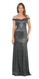 Off-Shoulder Glitter Long Prom Dress Black/Silver