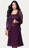 Short Plum Mother of Groom Dress Chiffon Knee Length Lace Jacket
