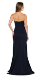 Navy Blue Strapless Long Prom Dress with Sheer Cut-Out