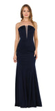 Navy Blue Strapless Long Prom Dress with Sheer Cut-Out