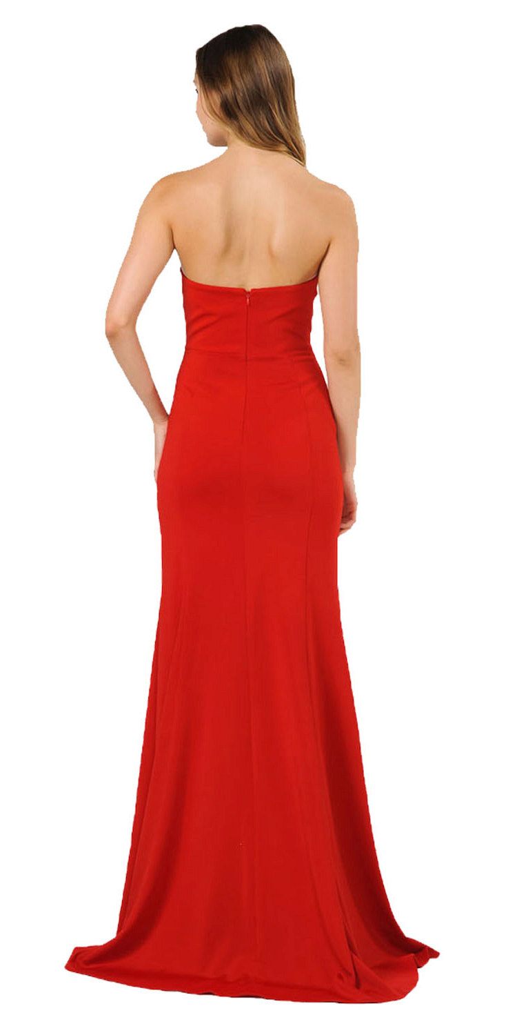 Red Strapless Long Prom Dress with Sheer Cut-Out