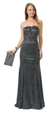 Black/Silver Sheer Cut-Out Bodice Long Strapless Prom Dress