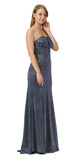Royal Blue Sheer Cut-Out Bodice Long Strapless Prom Dress