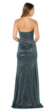 Teal Sheer Cut-Out Bodice Long Strapless Prom Dress