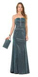 Teal Sheer Cut-Out Bodice Long Strapless Prom Dress