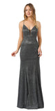 Black/Silver Glitter Long Prom Dress with Strappy Back
