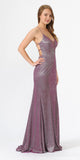 Poly USA 8494 Magenta Glitter Long Prom Dress with Strappy Back
