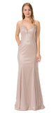 Rose Glitter Long Prom Dress with Strappy Back