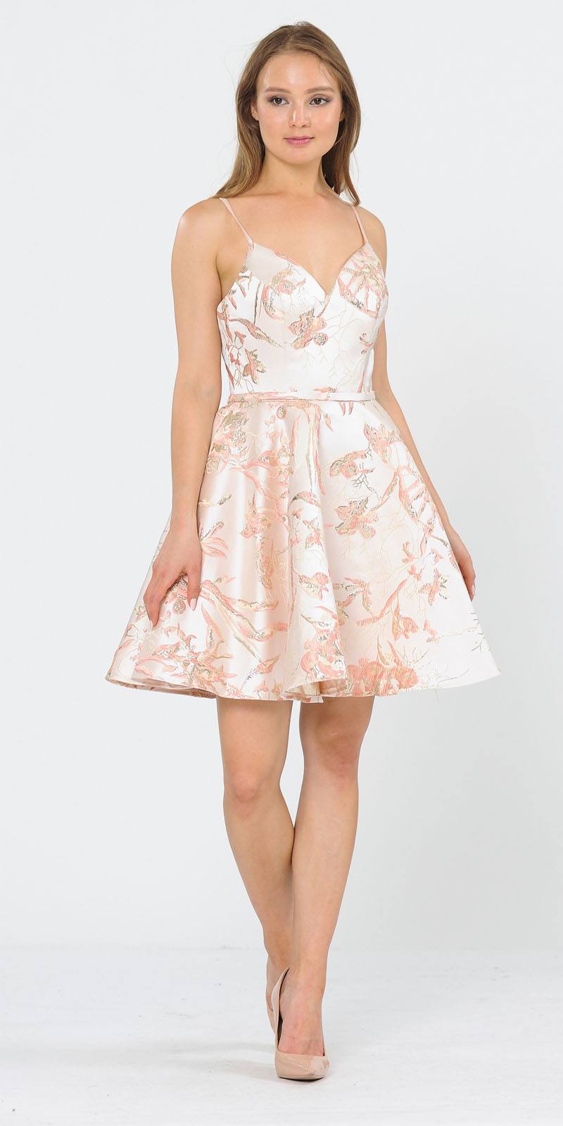 Pink Printed Homecoming Short Dress with Spaghetti Straps 