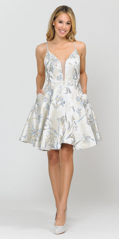 Poly USA 8510 A-Line Homecoming Short Dress Baby Blue with Pockets