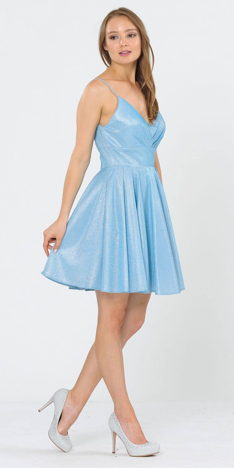 Baby Blue V-Neck Homecoming Short Dress with Pockets 