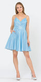 Poly USA 8530 Baby Blue V-Neck Homecoming Short Dress with Pockets 