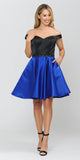 Poly USA 8532 Black/Royal Off-Shoulder Homecoming Short Dress