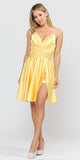 Poly USA 8536 Yellow Short Homecoming Romper Dress V-Neck